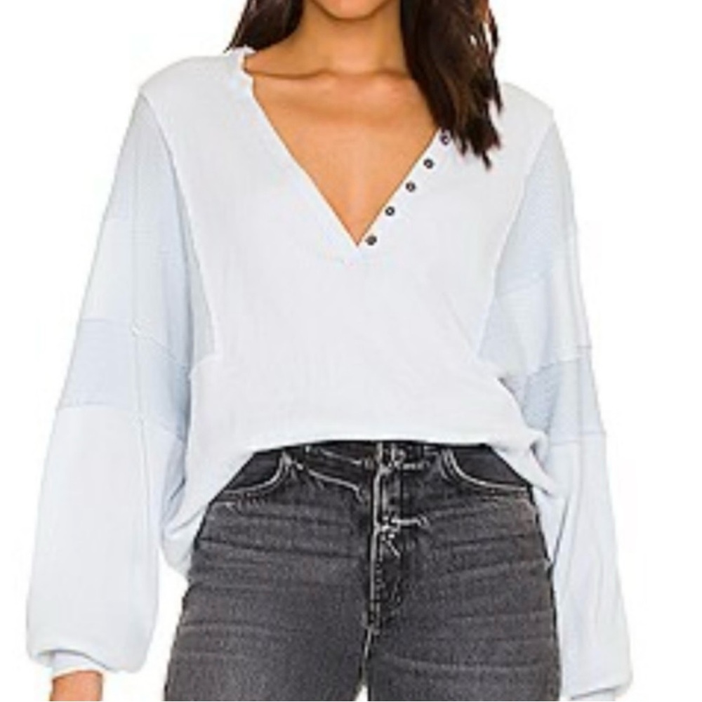 We The Free Free People Castillo Waffle Henley Light Blue